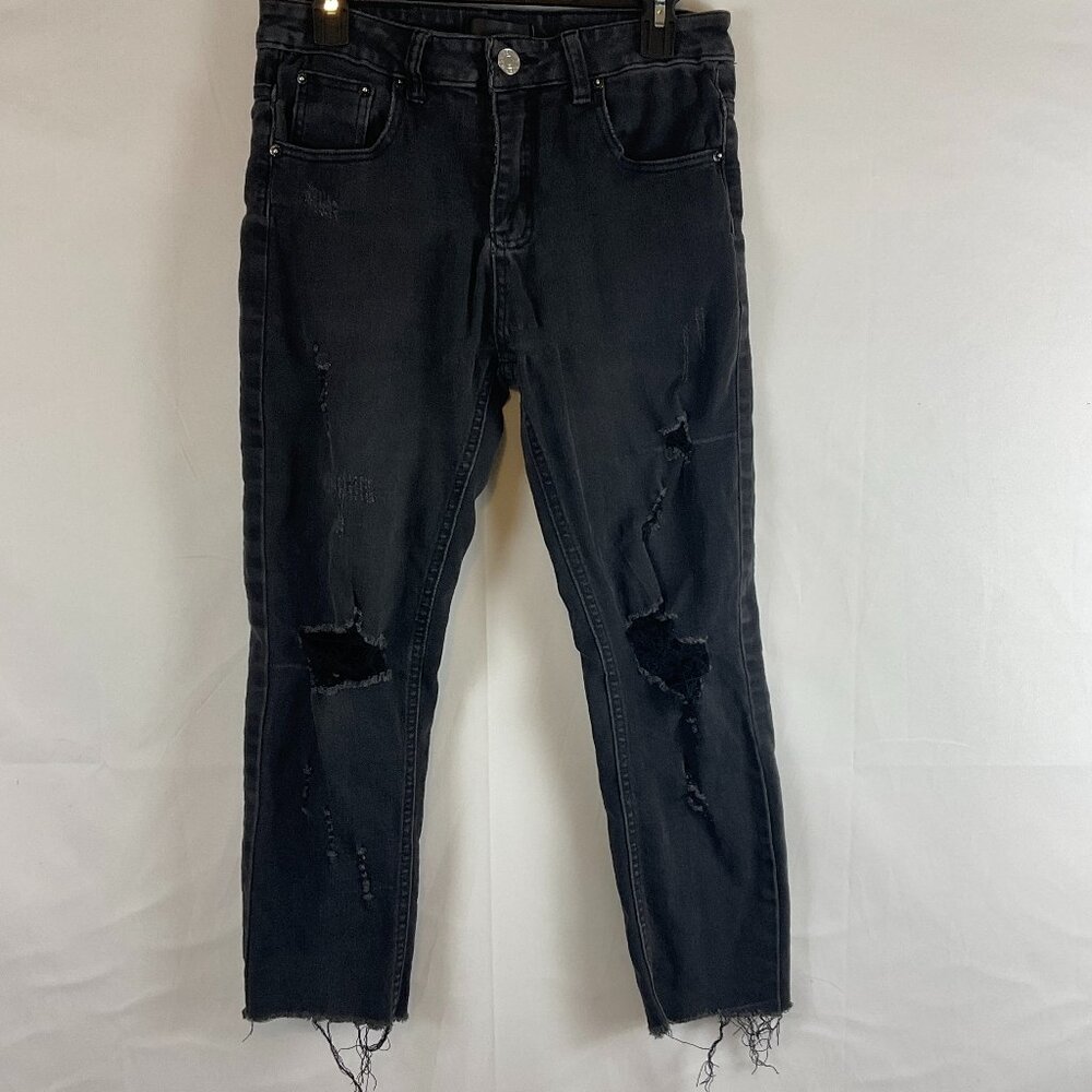 Amiri Jeans Women's 32 Black Distressed Destroyed Raw Hem Cropped